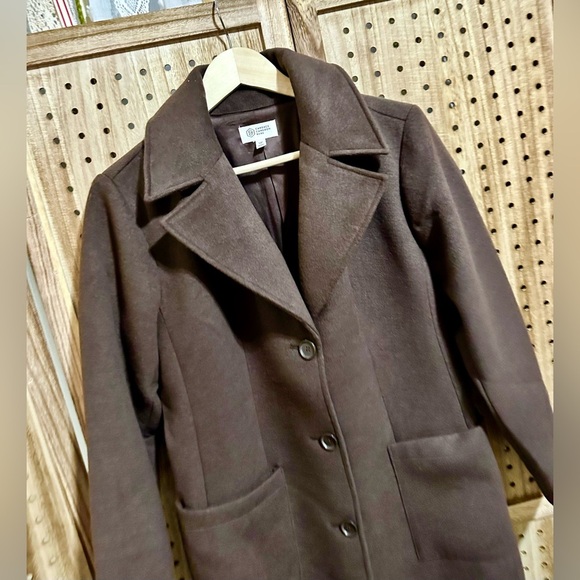 Candace Cameron Bure Chocolate Brown Button Front Winter Coat Womens SP - Picture 4 of 6